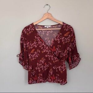 Madewell Burgundy Floral Wrap Crop Blouse
